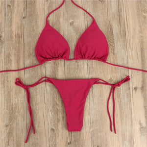 2pcs Sexy Women Summer Swimwear Bikini Set Bra Tie Side G-String Thong Beach Triangle Suit Swimsuit Bathing Suit Swimming Suit