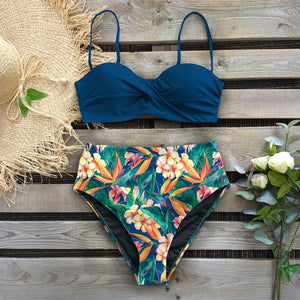 Sexy 2020 Bikini Swimsuit Women Swimwear Push Up Bikinis Set Leaf Print Female High Waist Swimming Suits for Bathing Suit