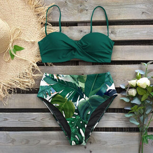 Sexy 2020 Bikini Swimsuit Women Swimwear Push Up Bikinis Set Leaf Print Female High Waist Swimming Suits for Bathing Suit